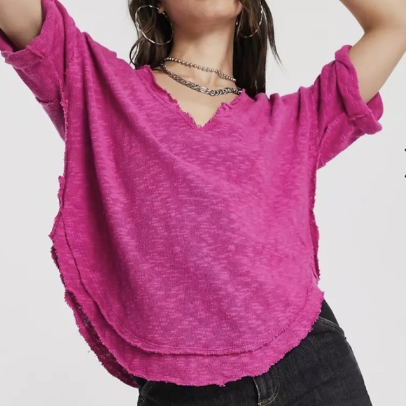 Free people boho fuchsia v- neck tee medium - Picture 12 of 12